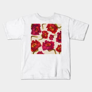 Scarlet Red Poppy Flower vintage illustration pattern Kids T-Shirt